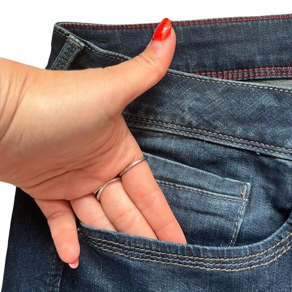 Seven7 High Rise Skinny Dark Wash Distressed Jeans Slit Ankle Raw Hem size 14W - Picture 11 of 12